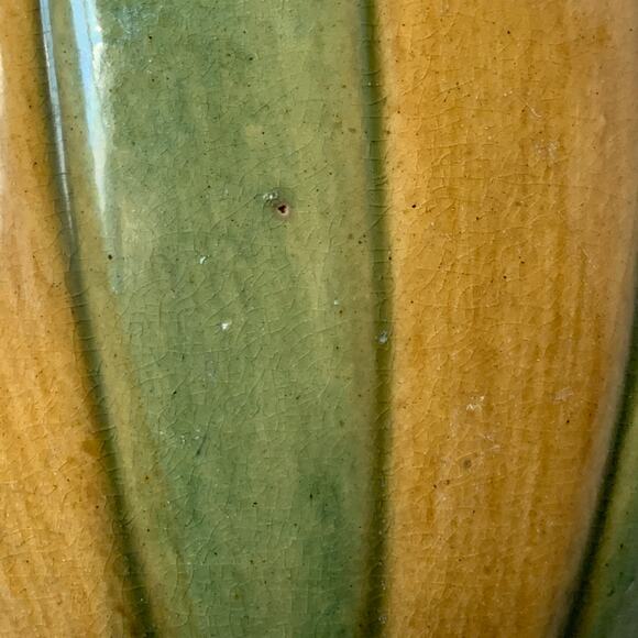 Antique Brown Green Striped Pottery Planter Majolica Glaze Floral Medallions - Picture 9 of 16